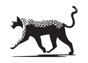 leopard logo silhouette vector design, panther logo silhouette illustration, leopard silhouette logo vector animals, big cat silhouette cheetah wild animal logo silhouettes vector on white background