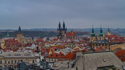 panorama of prague city center roofs