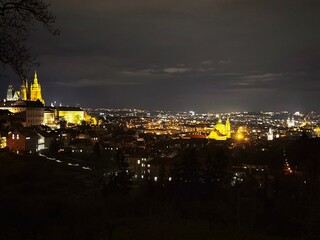 night panorama of prague capital czechia