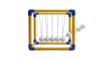 Newton's Cradle Demonstrating Momentum on White Background
