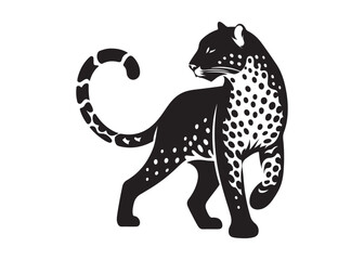 leopard logo silhouette vector design, panther logo silhouette illustration, leopard silhouette logo vector animals, big cat silhouette cheetah wild animal logo silhouettes vector on white background