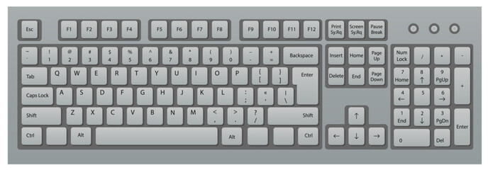 Gray computer keyboard with full key layout and function keys