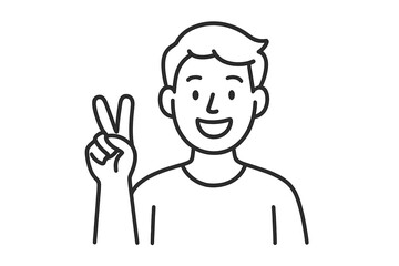 Happy young man showing peace sign gesture with hand