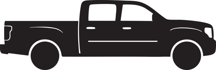 Black and white line of a pickup truck with a large cargo bed and two doors © Raihan