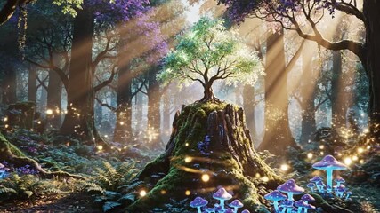 Enchanting Forest Scene - A Majestic Tree Amidst a Magical Landscape.