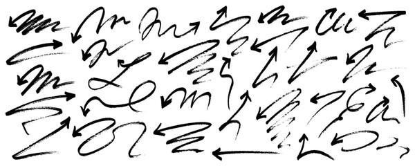 Arrow grunge vector set. Set of hand drawn grunge arrows, isolated on white background.