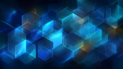 Obraz premium An abstract background with transparent blue hexagonal shapes superimposed on each other, with a glow and depth effect.