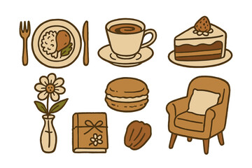 Warm brown aesthetic icons for cozy food and home decor themes