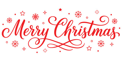 Merry Christmas hand drawn calligraphy lettering vector with cute decorated star pine tree icon  holiday typography for greeting cards, t-shirts, and posters. Merry Christmas hand lettering calligraph © Hike Studio 786