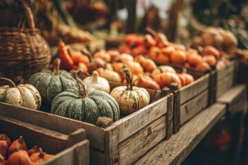 Autumn Farmers Market with Pumpkins