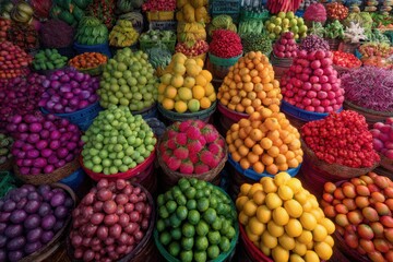Vibrant Farmers Market with Multi-Colored Produce