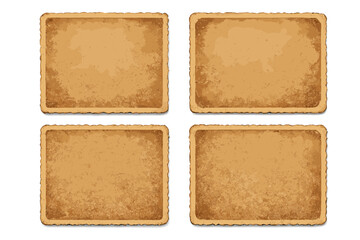 Four blank vintage photo frames with deckled edges and aged texture