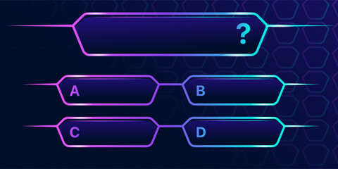 Futuristic quiz interface with multiple choice options and hexagonal background © 4zevar