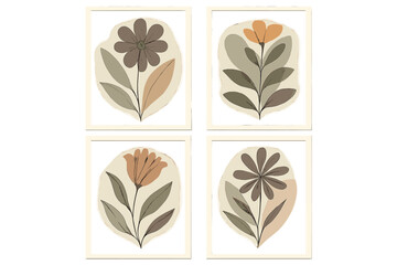 Four abstract botanical prints in muted earthy tones for modern decor