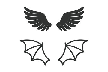 Silhouette and Outline Styles of Angel and Bat Wings Icons