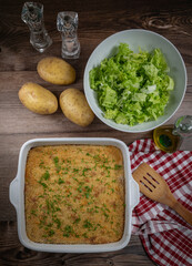 Hachis parmentier, french dish with mashed potato and minced beef. High quality photo