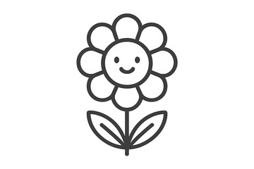 Cute daisy flower character with cheerful smiling face and simple outline