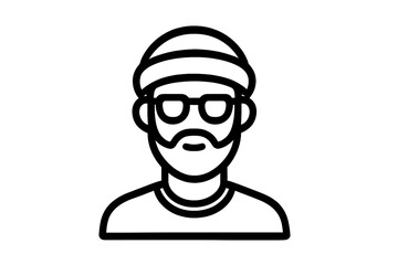 Hipster man avatar wearing glasses and beanie hat with full beard and mustache