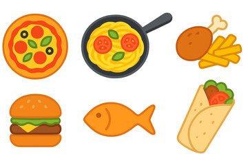 Popular fast food and international cuisine meals including pizza burger pasta and fried chicken