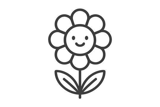 Cute daisy flower character with cheerful smiling face and simple outline
