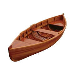 Wooden boat model with two benches isolated on a transparent background canoe small
