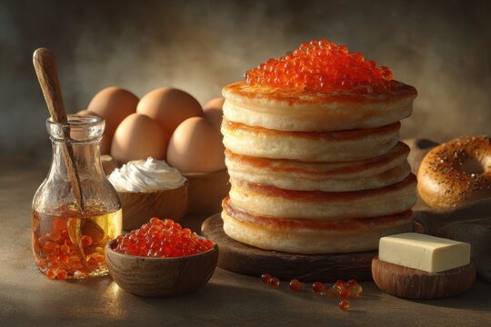 Tempting Pancake Stack with Caviar Delights