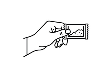 Hand holding small bag of powder in black line art style, Generative AI.