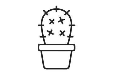 Simple outline drawing of a small potted desert cactus houseplant suitable for modern design