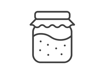 Black and white linear icon of a sealed glass jar filled with berry jam or fruit spread