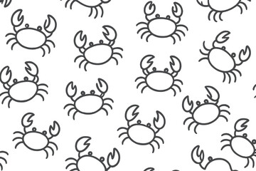 Seamless repeating pattern of cute outline crabs in simple doodle style