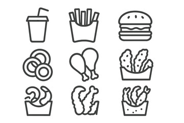 Set of linear icons for quick service restaurant food and beverages