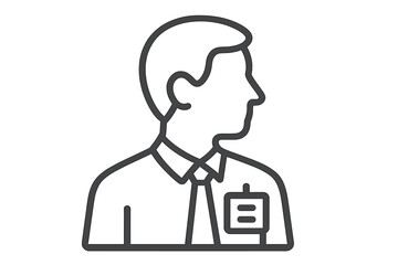 Profile silhouette of a business professional wearing a tie and identification badge