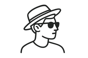 Stylish profile portrait of a man wearing a wide-brimmed hat and dark sunglasses