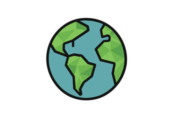 Simple geometric world globe sphere with green continents and blue ocean water