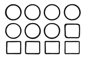 Set of twelve textured frames featuring circles and rounded rectangles with rough charcoal edges