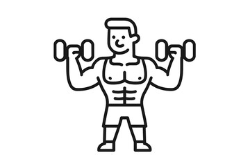 Muscular man lifting dumbbells during workout session showing strong biceps and abdominal muscles