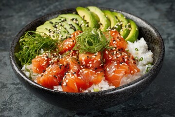 Fresh Salmon Poke Bowl with Avocado