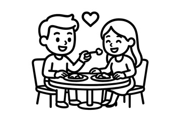 Happy couple enjoying a romantic dinner date with the man feeding the woman