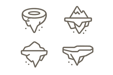 Four floating island icons featuring mountain and ring shapes © Andrei