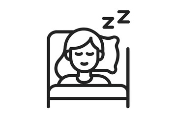 Minimalist black outline of a person sleeping soundly in a comfortable bed