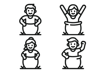 Obraz premium Four children participating in a traditional sack race competition icons