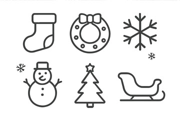 Simple outline icons for winter holidays and Christmas celebration themes