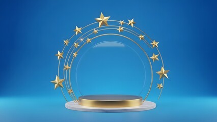 Golden star award on blue background