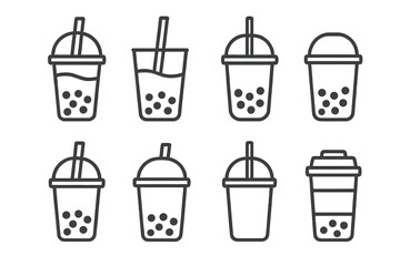 Assortment of bubble tea cups with different lid and straw designs