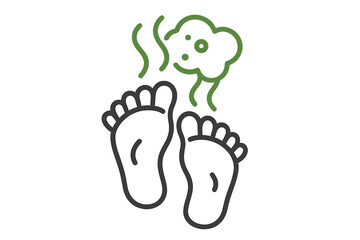 Icon representing foot odor with two bare soles and emanating smell cloud