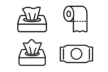 Four essential paper hygiene product line icons featuring tissues and toilet paper