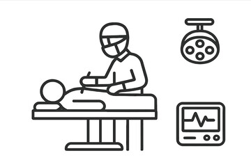 Surgeon performing medical procedure with vital signs monitoring equipment