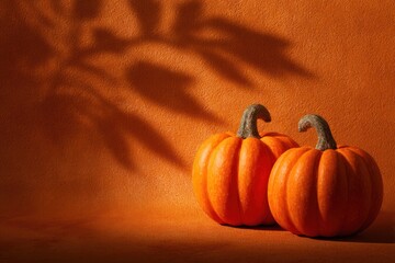 Two Spooky Pumpkins with Ominous Shadows