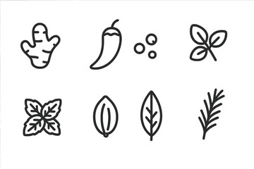 Outline icons set of cooking spices and herbs for food design