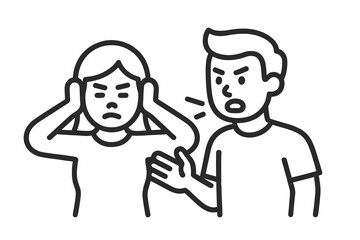 Man shouting aggressively at woman covering ears during argument